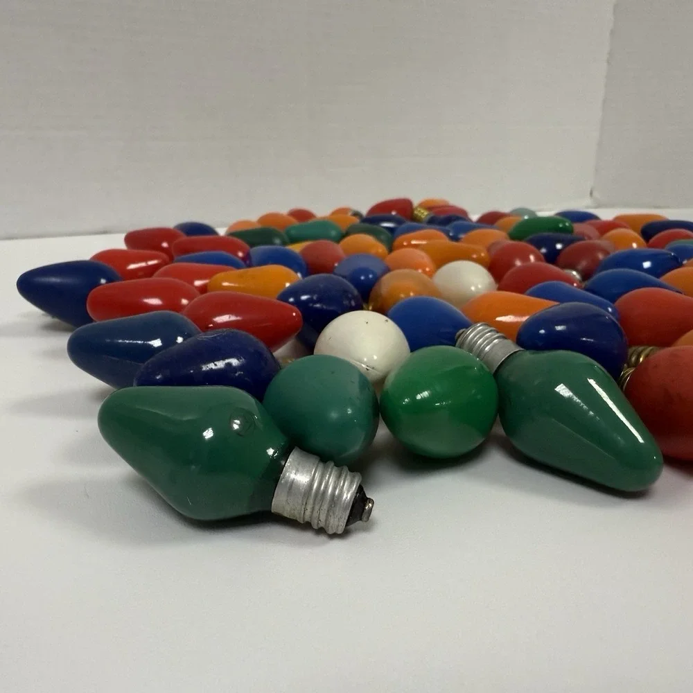 92 Piece Lot Vintage Untested C7 Christmas Light Bulbs Ge Westinghouse Red Green